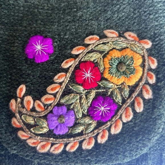 Vintage Rena Lange Cardigan Handmade Knit Embroidered Floral Paisley Fur Collar - Picture 10 of 16